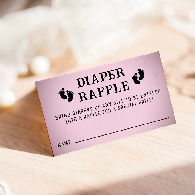 Carte D'accompagnement Pink Vignette Empreinte Baby shower de carafe de c (Pink Vignette Footprint Diaper Raffle Baby Shower Enclosure Card)