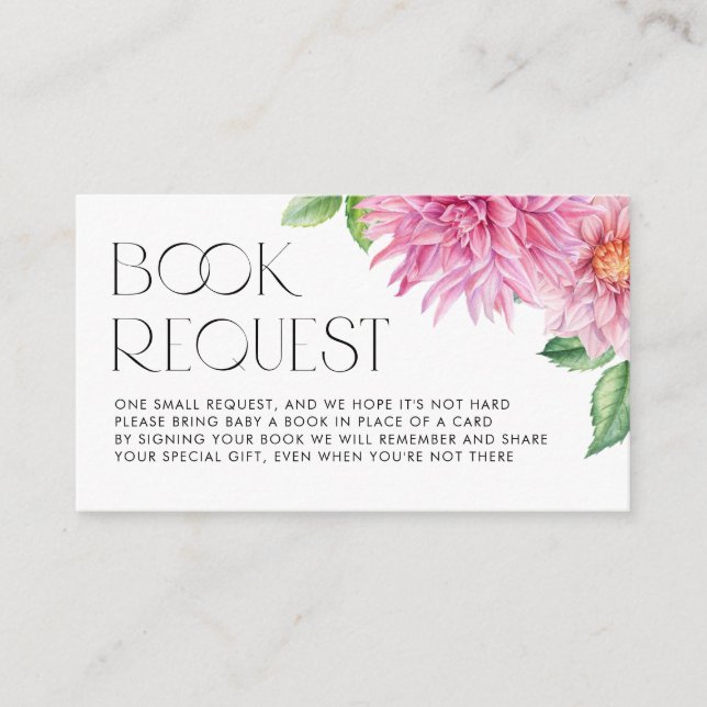Carte D'accompagnement Pink Watercolor Dahlia Baby shower Books Demande (Devant)
