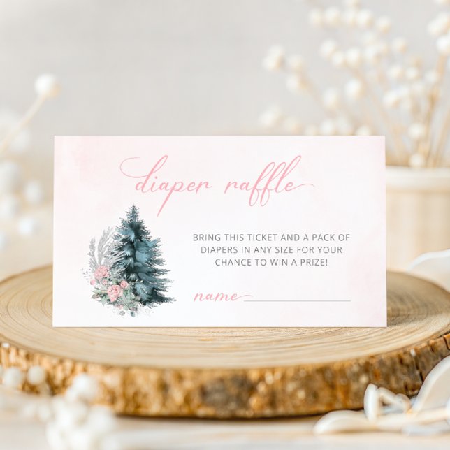 Carte D'accompagnement Pink Winter Christmas Baby Shower Diper raffle (Créateur téléchargé)