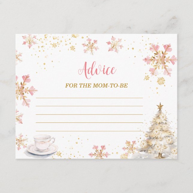 Carte D'accompagnement Pink Winter Tea Party Baby Shower Advice For Mom (Devant)