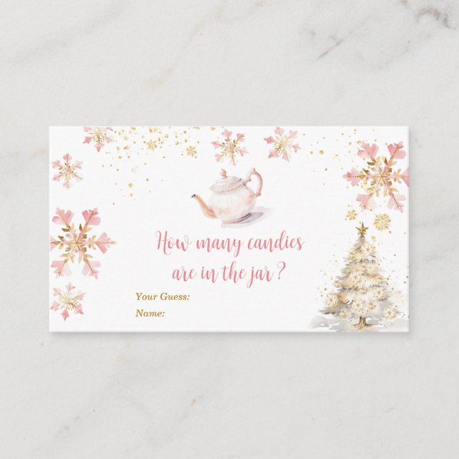 Carte D'accompagnement Pink Winter Tea Party Baby Shower How Many Candies (Devant)