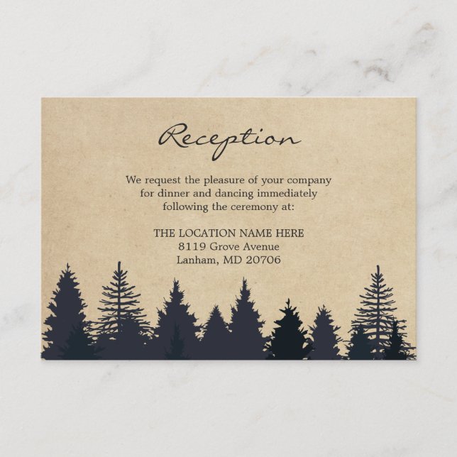 Carte D'accompagnement Pins Rustiques Kraft Mariage Détails Réception (Devant)