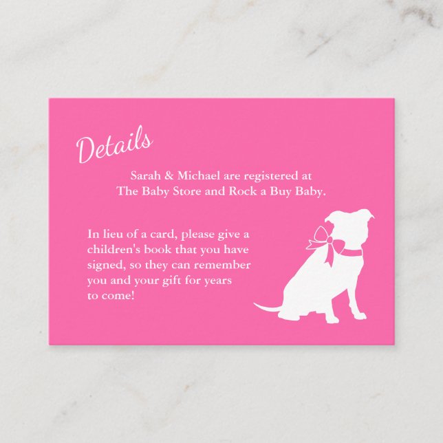 Carte D'accompagnement Pit Bull Chien Baby shower rose fille Pitbull (Devant)