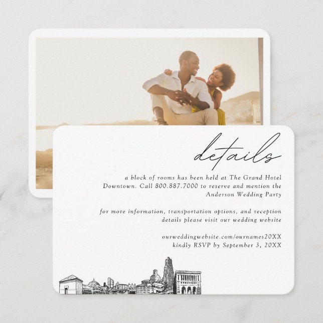 Carte D'accompagnement Pittsburgh Mariage Hotel Détails du bloc de chambr (Devant / Derrière)