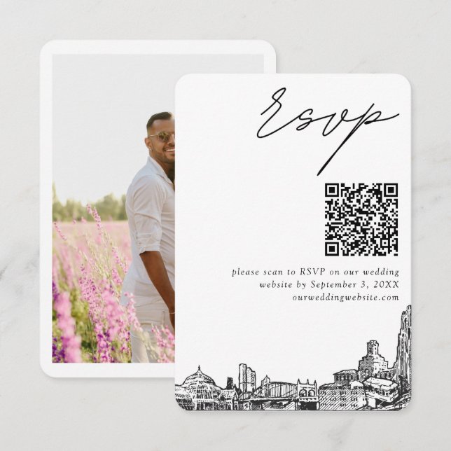 Carte D'accompagnement Pittsburgh Mariage moderne RSVP QR Code Petit (Devant / Derrière)