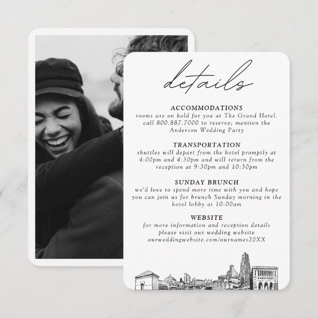 Carte D'accompagnement Pittsburgh Mariage Petits détails verticaux (Devant / Derrière)