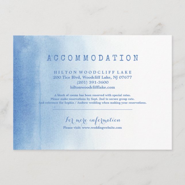 Carte D'accompagnement Plage d'eau moderne bleu hébergement mariage (Devant)
