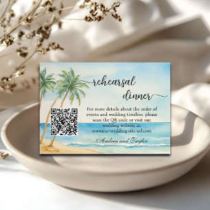 Carte D'accompagnement Plage et palmiers QR Code Dîner de répétition