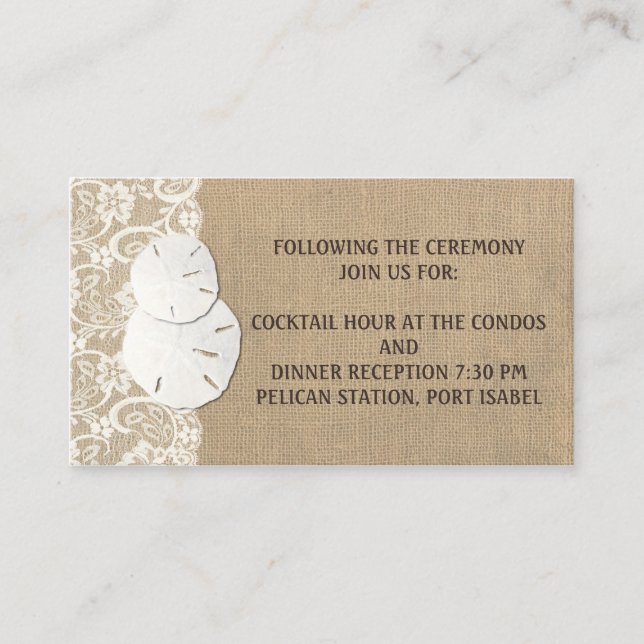 Carte D'accompagnement Plage Rustique chaud Burlap dentelle Mariage Info  (Devant)