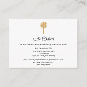 Carte D'accompagnement Plage tropicale Gold Palm Tree Destination Mariage