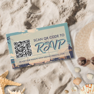 Carte D'accompagnement Plage tropicale Mariage à thème RSVP QR Code