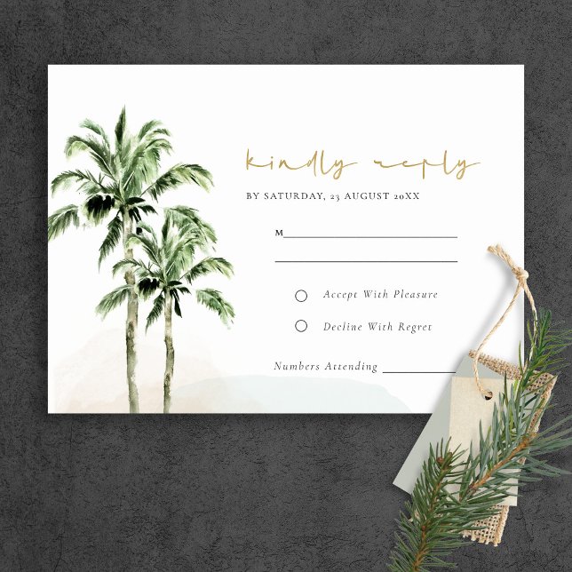 Carte D'accompagnement Plage tropicale Palmiers Aquarelle Mariage Rsvp (Créateur téléchargé)