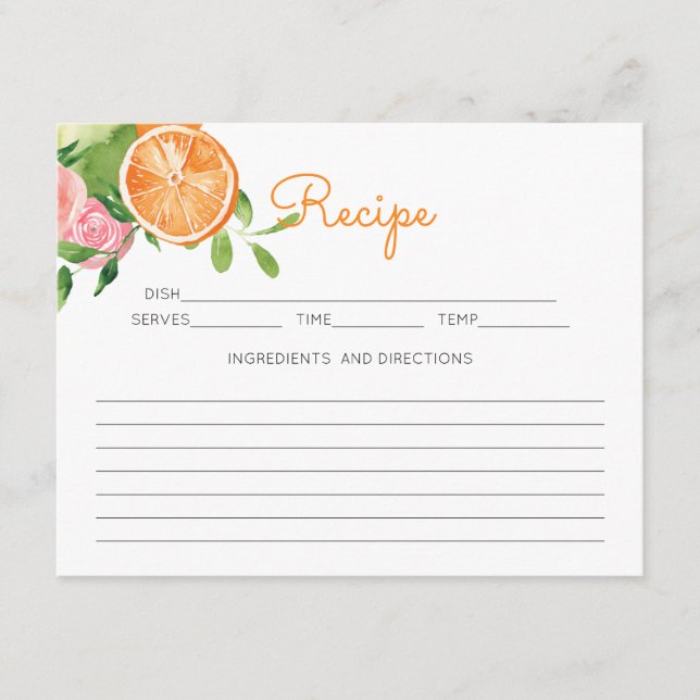 Carte D'accompagnement Plaisir Orange Citrus thème rose Recette (Devant)