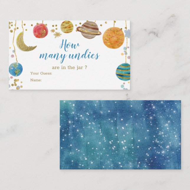 Carte D'accompagnement Planètes Espace Extérieur Baby shower Combien de U (Devant / Derrière)