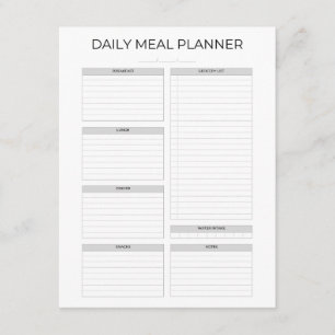 Carte D'accompagnement Planificateur de repas quotidien   Simple Design M
