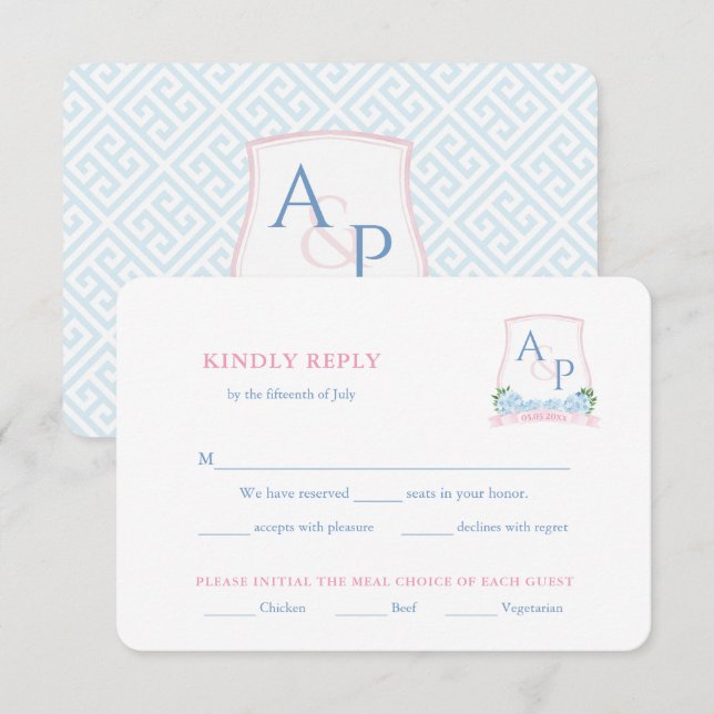 Carte D'accompagnement Plat de Mariage rose Preppy Choix de repas RSVP (Devant / Derrière)