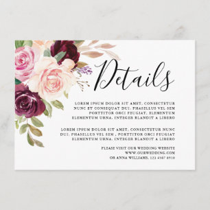 Carte D'accompagnement Plum Purple Blush Rose Botanique Détails