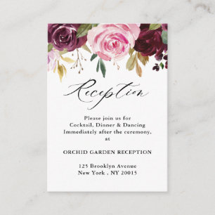 Carte D'accompagnement Plum Purple Blush Rose Botanique Réception Florale