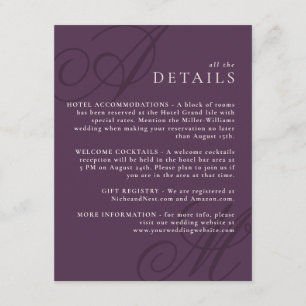 Carte D'accompagnement Plum Purple Moderne Edge Élégant Monogramme Détail
