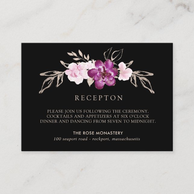 Carte D'accompagnement Plum Purple Rose Floral Mariage Réception (Devant)