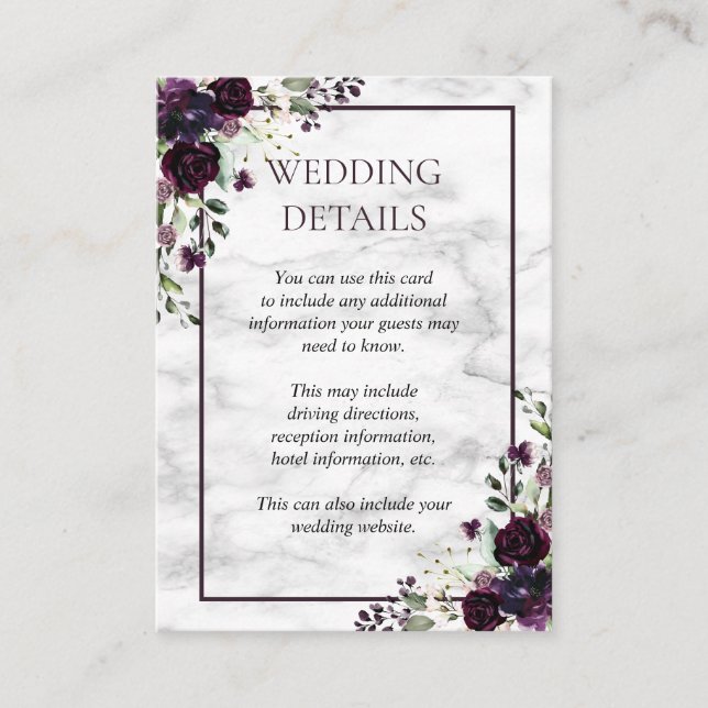 Carte D'accompagnement Plum violet Flower Marble Détails du Mariage de au (Devant)