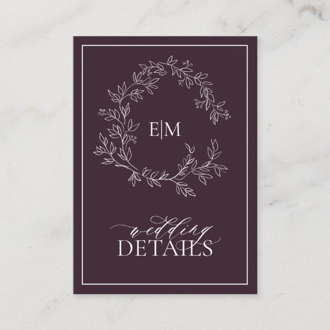 Carte D'accompagnement Plum violet poitrine feutrée Monogramme Détails du (Devant)