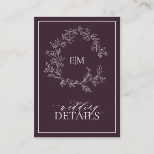 Carte D'accompagnement Plum violet poitrine feutrée Monogramme Détails du