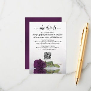 Carte D'accompagnement Plum violet Rose élégant Détails de mariage QR Cod