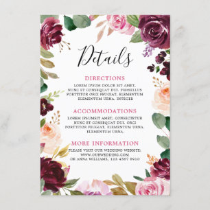 Carte D'accompagnement Plum violet rose pâle Mariage végétal