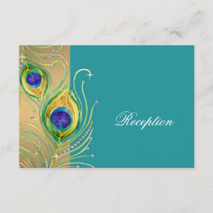 Carte D'accompagnement Plumes de paon modernes Faux bijou parchemin spira