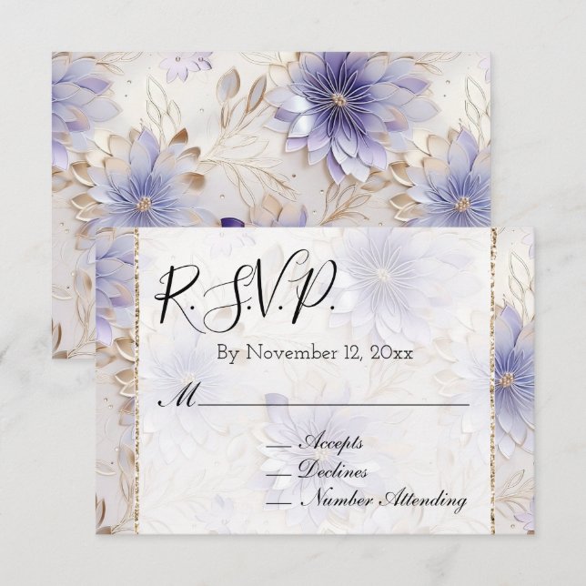 Carte D'accompagnement Plutôt Purple Pearl Gold Floral Wedding RSVP (Devant / Derrière)