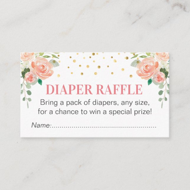 Carte D'accompagnement Poche Peony Diaper Raffle Ticket Girl Baby shower (Devant)