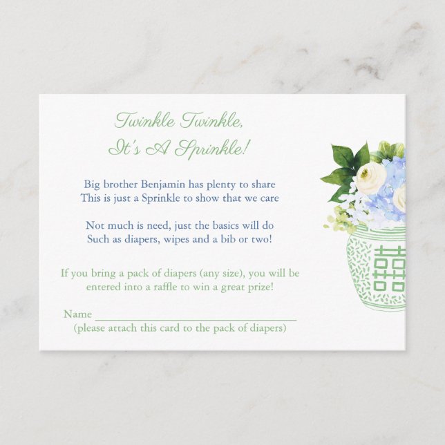 Carte D'accompagnement Poème De Baby shower Pale Green Et White Chinoiser (Devant)