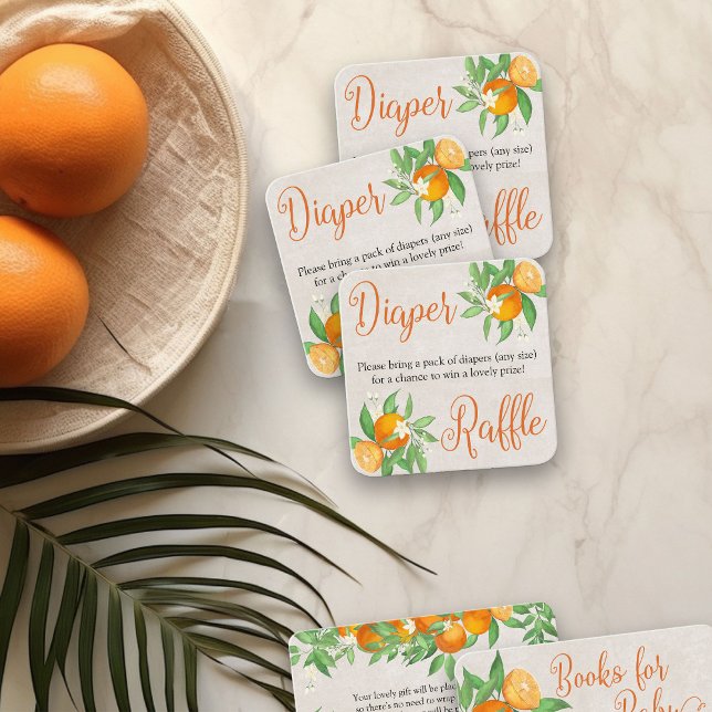Carte D'accompagnement Poème de caleçon Citrus Orange Neutre (Diaper Raffle tickets from my Citrus Orange Baby Shower collection)