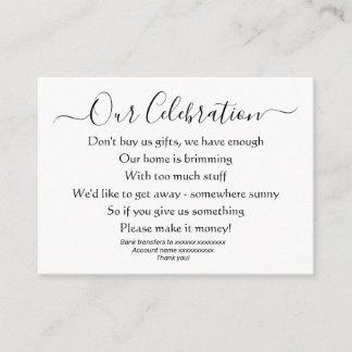 Carte D'accompagnement Poème Élégant Simple Mariage Sans Cadeaux Argent