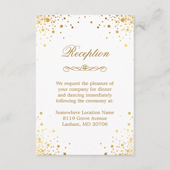 Carte D'accompagnement Points Gold Confetti Mariage Hébergement Réception (Devant)