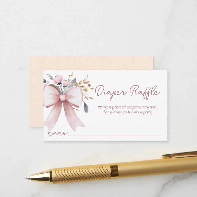 Carte D'accompagnement Poitrine rose Fille Baby shower Déchets Raffle (Devant/Arrière en situation)