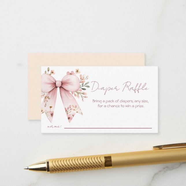 Carte D'accompagnement Poitrine rose florale Baby shower Déchets Raffle (Devant/Arrière en situation)