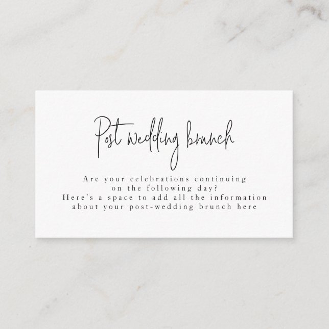 Carte D'accompagnement Police de script Black & White Post Mariage Brunch (Devant)