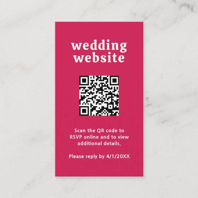Carte D'accompagnement Police rétro Hot rose QR Code moderne Mariage (Devant)