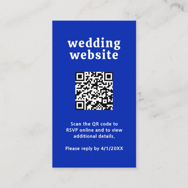 Carte D'accompagnement Police Rétro Royal Blue QR Code Moderne Mariage (Devant)