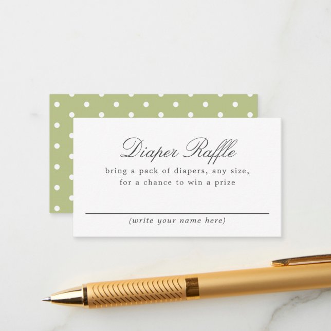 Carte D'accompagnement Polka blanc vert DotBébé Douche Raffle (Devant/Arrière en situation)