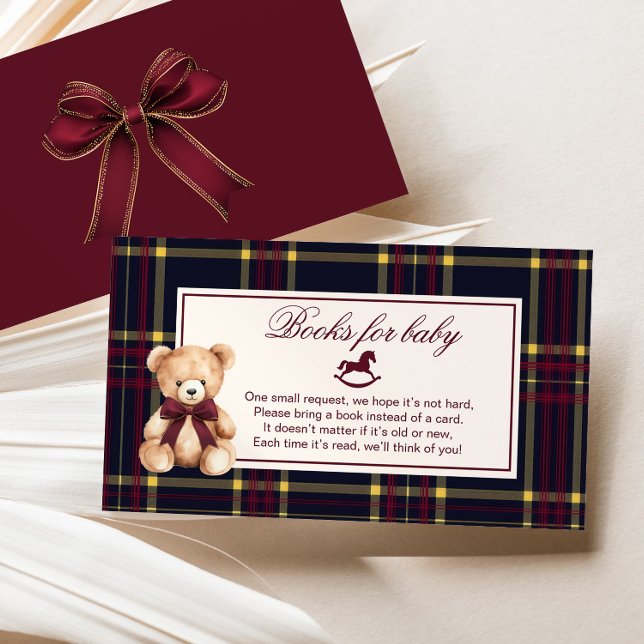 Carte D'accompagnement Polo Teddy Bear Burgundy Bow Plaid Books pour bébé (Créateur téléchargé)