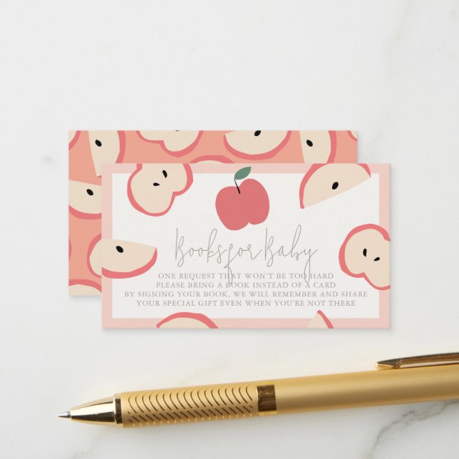 Carte D'accompagnement Pomme de mon oeil rose fille Baby shower demande d (Devant/Arrière en situation)