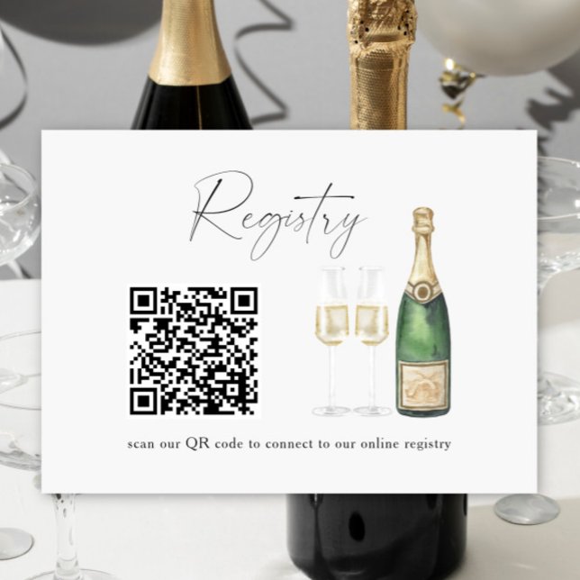 Carte D'accompagnement Pop champagne QR code Registre de douche nuptiale (Créateur téléchargé)