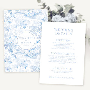 Carte D'accompagnement Porcelaine bleue mariage floral moderne détails ca