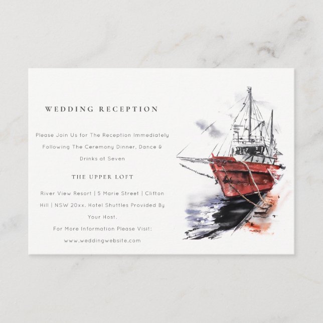 Carte D'accompagnement Port Yacht Voilier Aquarelle Mariage Réception (Devant)