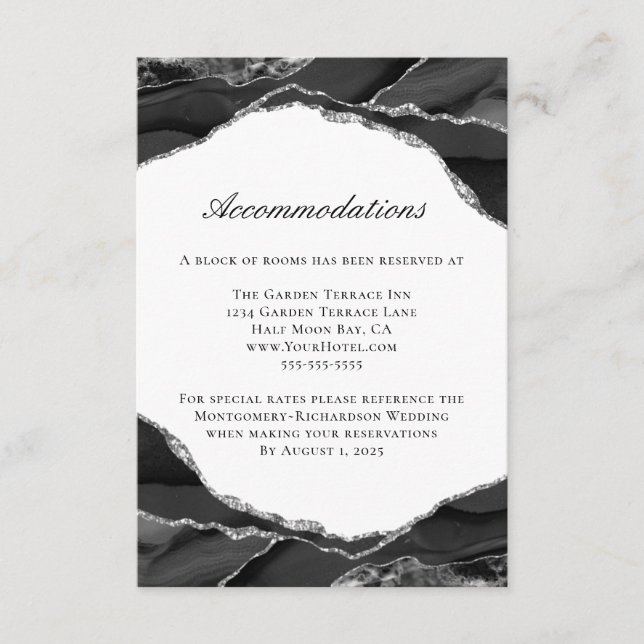 Carte D'accompagnement Porte d'huile d'argent noir Mariage Hébergements (Devant)