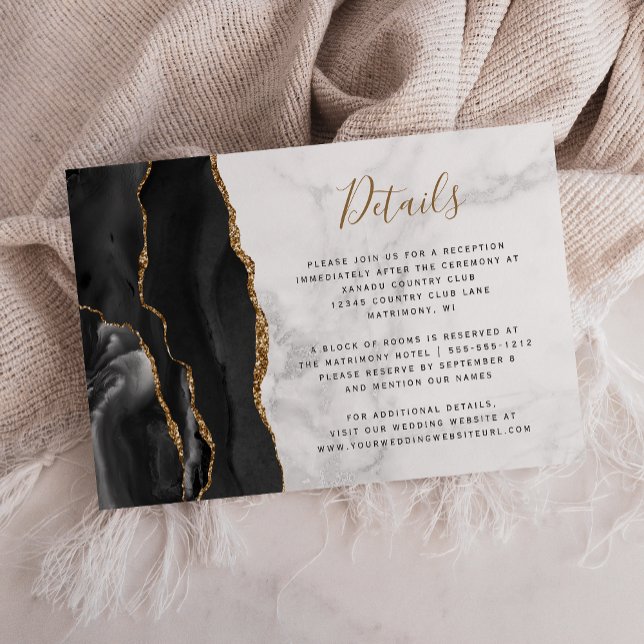 Carte D'accompagnement Porte d'or noir Marbre gris Détails du Mariage (Créateur téléchargé)