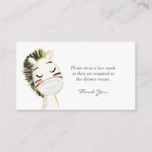 Carte D'accompagnement Porter un Baby shower Zebra pour demande de masque
